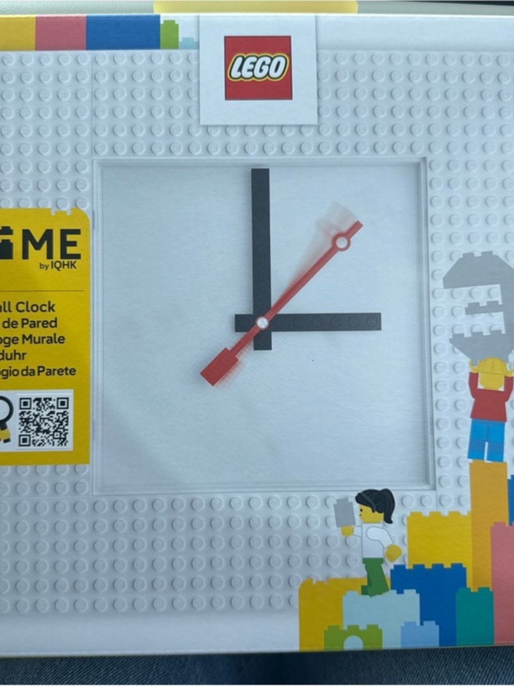 Modern Lego White Wall Clock with Red Accent Hands